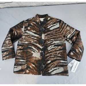 Caroline Rose Small Tigress Jacquard Wooden Button Jacket Luxury NWT $538 L720